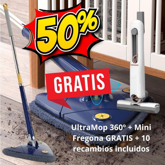 Súper Pack de Navidad: UltraMop 360º + Mini Fregona GRATIS + 10 Recambios Incluidos